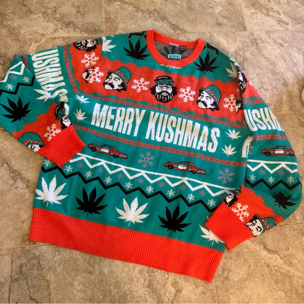 Cheech and Chong ugly Christmas sweater nwot men’s medium novelty merry kushmas